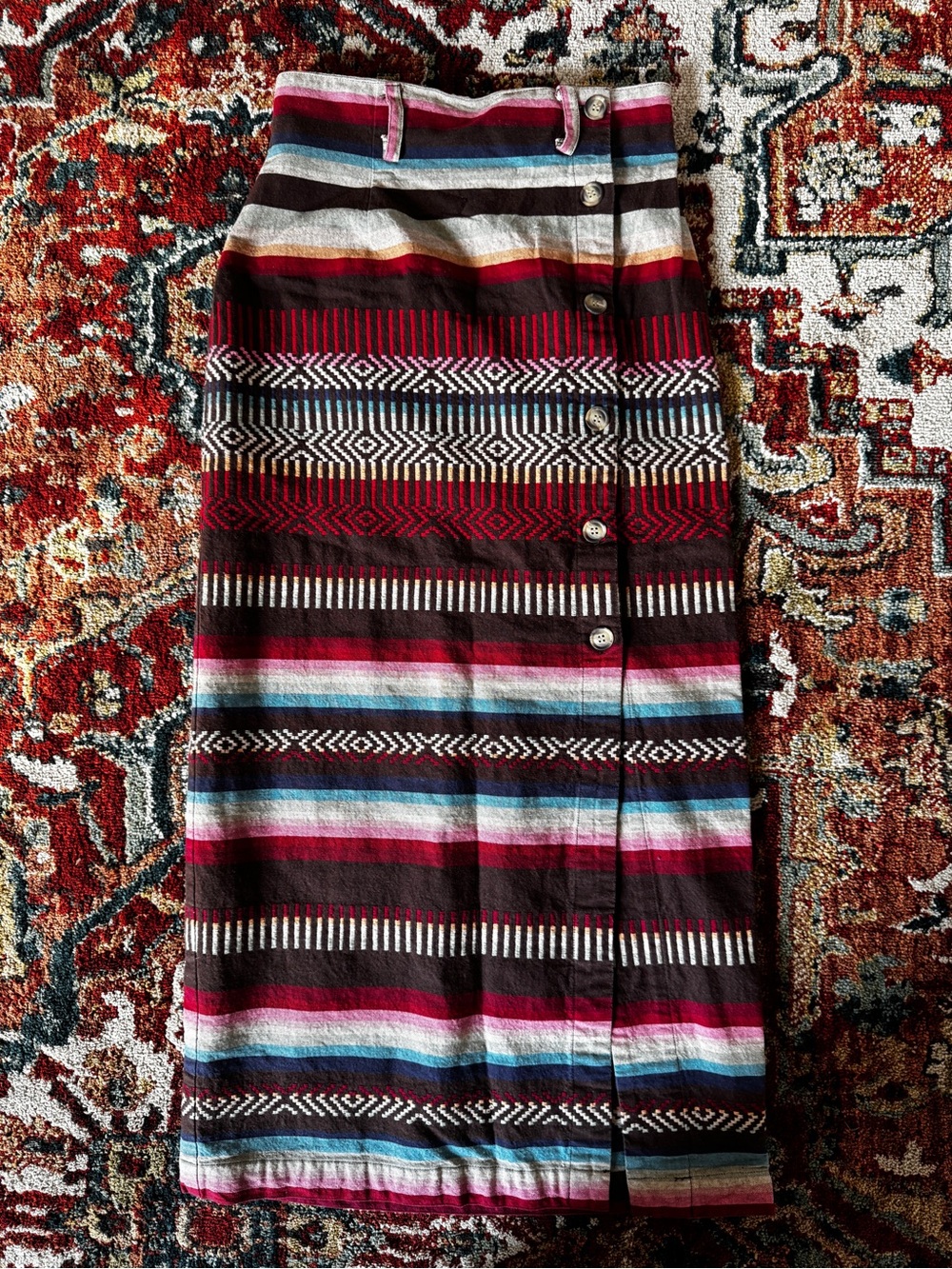 Vintage Southwest Western Print Wrap Style Midi Maxi Skirt
